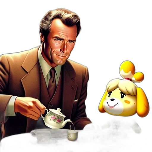 food, pixel art, concept art, vaporwave, man, brown, suit, pours transparent PNG cut-out