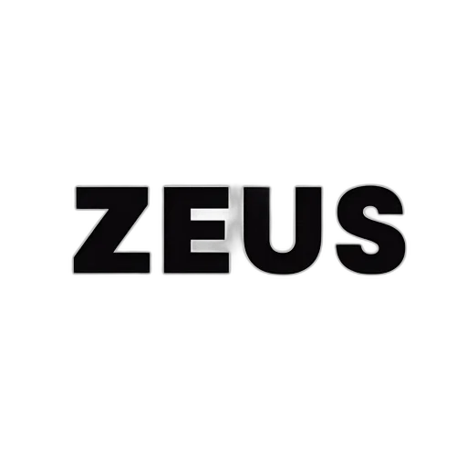 white, background, word, zeus, stylized, font, letters, black transparent PNG cut-out