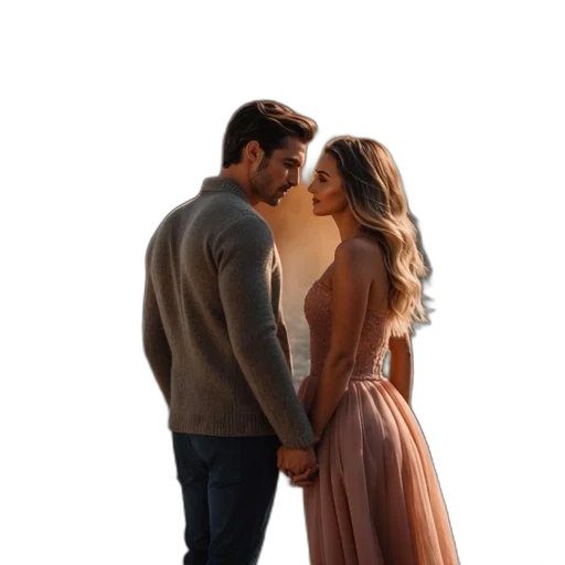 dress, photorealistic, concept art, fog, city street, sunset, fire, couple transparent PNG cut-out
