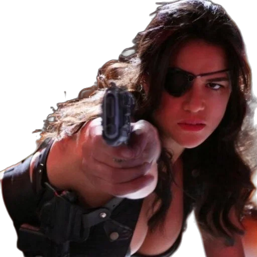 weapon, comic book art, woman, futuristic, setting, pointing, gun, cybernetic transparent PNG cut-out