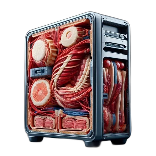food, image, showcases, computer, tower, intricate, design, resembling transparent PNG cut-out