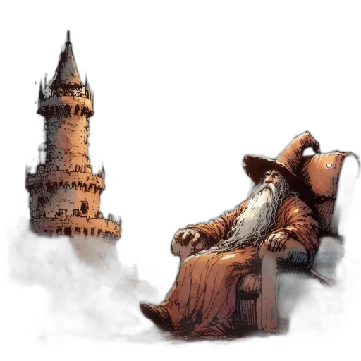 crown, staff, concept art, fantasy art, pixel art, watercolor, fog, city street transparent PNG cut-out