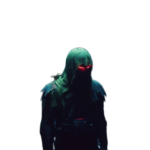 mask, jacket, creature, face, cyberpunk, concept art, 3d render, comic book art transparent PNG cut-out
