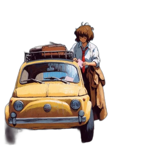 car, jacket, umbrella, concept art, anime, watercolor, photorealistic, city street transparent PNG cut-out