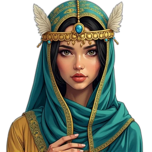 jewelry, face, crown, staff, fantasy art, concept art, pixel art, photorealistic transparent PNG cut-out