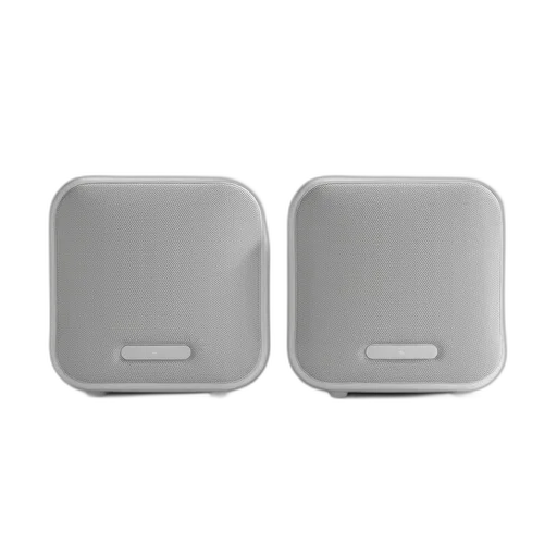 furniture, 3d render, monochrome, two, identical, white, square-shaped, speakers transparent PNG cut-out