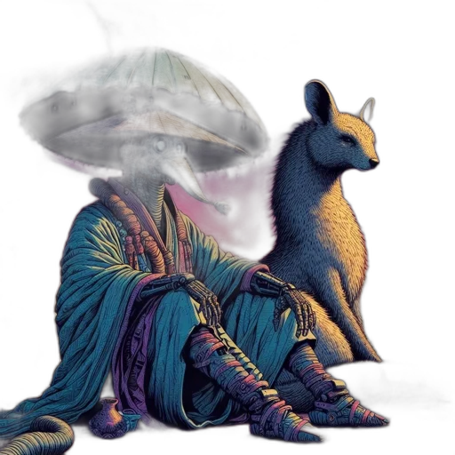 dragon, umbrella, creature, animal, concept art, fantasy art, vaporwave, watercolor transparent PNG cut-out