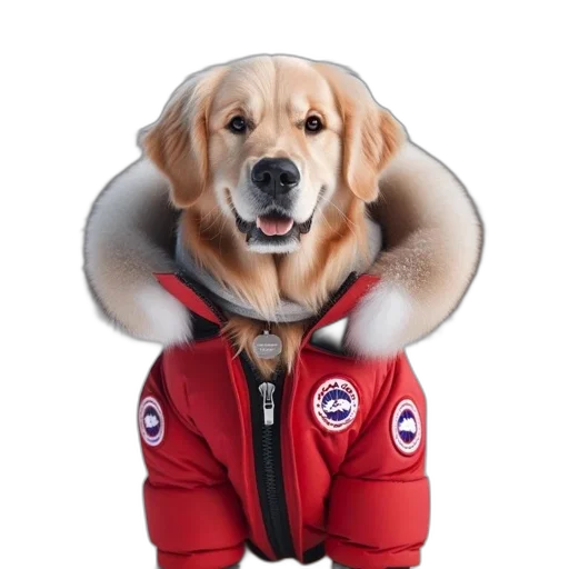 jacket, hat, animal, creature, golden, retriever, wears, vibrant transparent PNG cut-out
