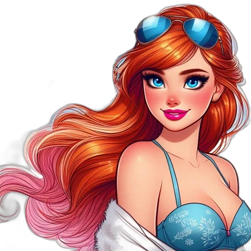 fantasy art, cartoon, comic book art, concept art, woman, red, hair, blue transparent PNG cut-out