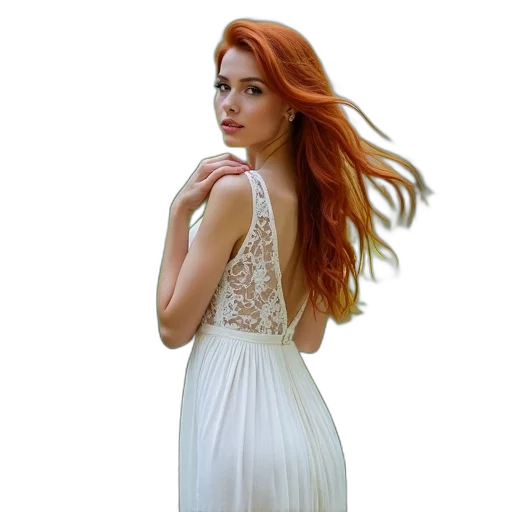 dress, hair, jewelry, staff, photorealistic, pixel art, concept art, green transparent PNG cut-out