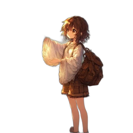 dress, jacket, umbrella, staff, concept art, fantasy art, pixel art, anime transparent PNG cut-out