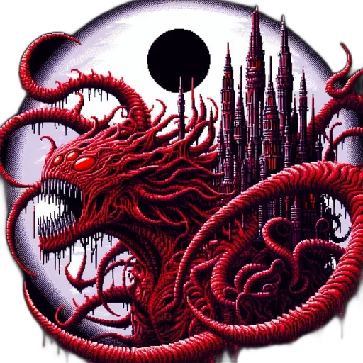 dragon, creature, fantasy art, concept art, comic book art, pixel art, red, menacing transparent PNG cut-out