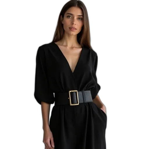 dress, jacket, dark, monochrome, earth tones, woman, wearing, black transparent PNG cut-out