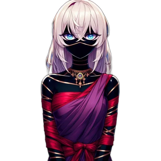 mask, dress, face, jacket, pixel art, concept art, fantasy art, anime transparent PNG cut-out
