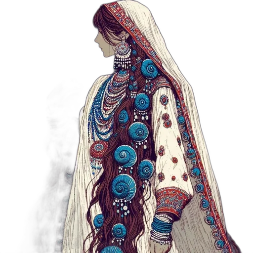 dress, jewelry, jacket, crown, concept art, watercolor, fantasy art, comic book art transparent PNG cut-out