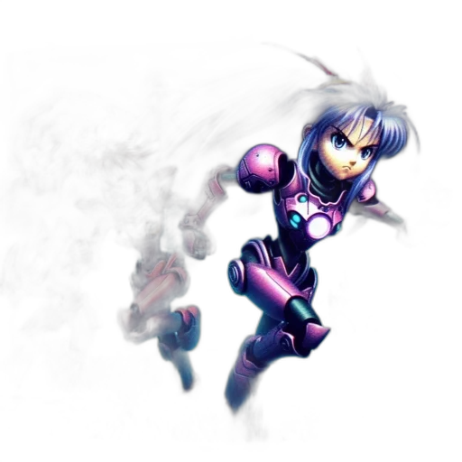 robot, weapon, concept art, pixel art, fantasy art, 3d render, outer space, fog transparent PNG cut-out