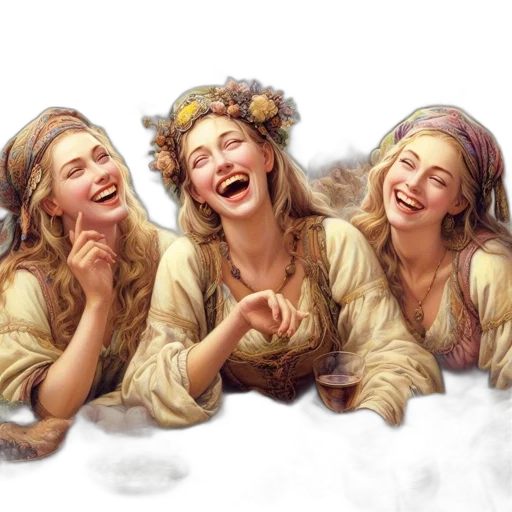 face, photorealistic, oil painting, fantasy art, snow, forest, three, women transparent PNG cut-out