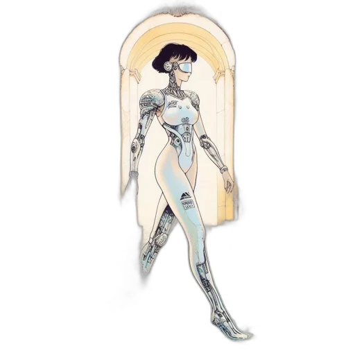 robot, dress, concept art, comic book art, fantasy art, pixel art, pastel, blue transparent PNG cut-out