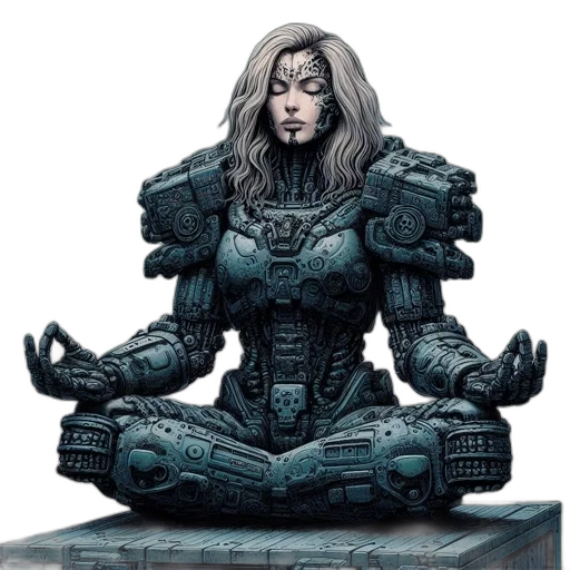 robot, weapon, concept art, comic book art, fantasy art, cyberpunk, female, figure transparent PNG cut-out