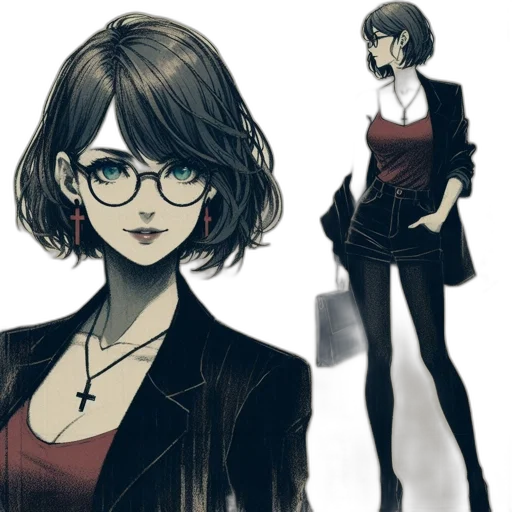 dress, staff, jacket, concept art, comic book art, anime, cartoon, dark transparent PNG cut-out