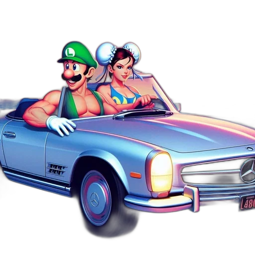 car, concept art, pixel art, vaporwave, 3d render, neon lights, neon, two transparent PNG cut-out