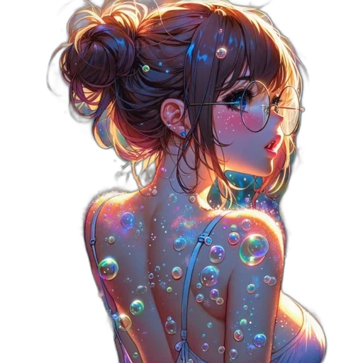 dress, creature, watercolor, fantasy art, anime, concept art, neon lights, outer space transparent PNG cut-out