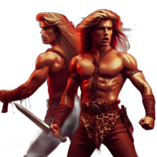fantasy art, concept art, comic book art, pixel art, red, two, warriors, clad transparent PNG cut-out