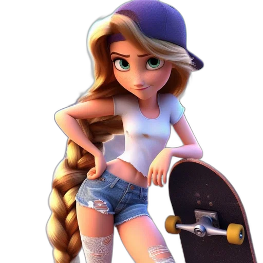 hat, hair, cartoon, 3d render, concept art, photorealistic, animated, female transparent PNG cut-out