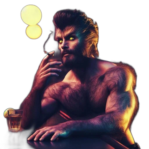 creature, concept art, fantasy art, pixel art, comic book art, muscular, hairy, man transparent PNG cut-out