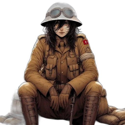 hat, jacket, face, concept art, comic book art, watercolor, anime, red transparent PNG cut-out