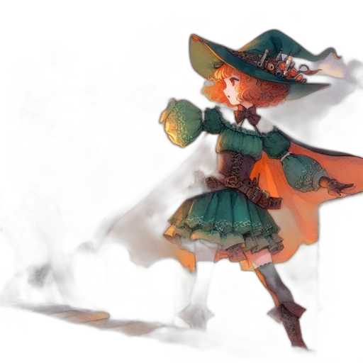 dress, staff, weapon, hat, concept art, fantasy art, 3d render, watercolor transparent PNG cut-out