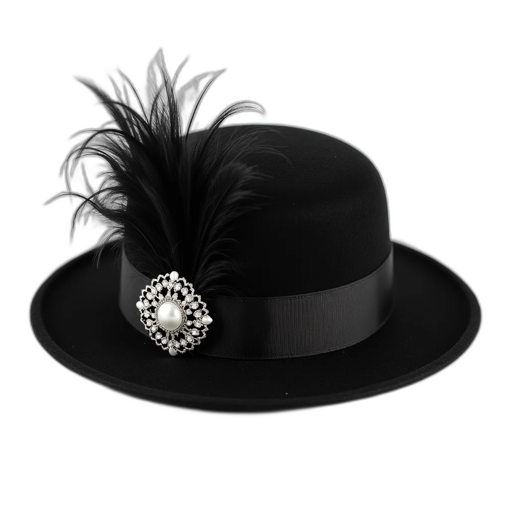 hat, crown, jewelry, staff, 3d render, black, feathered, silver transparent PNG cut-out
