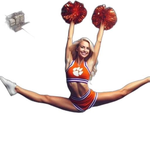 photorealistic, concept art, pixel art, 3d render, cheerleader, seen, performing, split transparent PNG cut-out