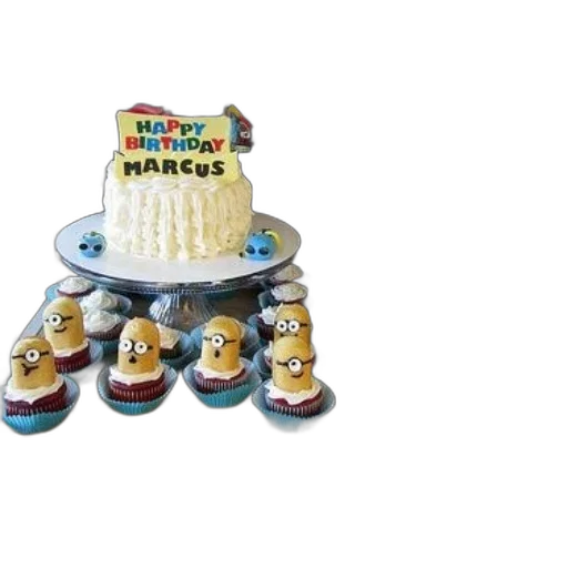 3d render, birthday, cake, name, marcus, sits, table, cupcakes transparent PNG cut-out
