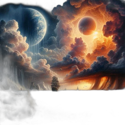 dragon, umbrella, fantasy art, concept art, photorealistic, pixel art, outer space, fog transparent PNG cut-out