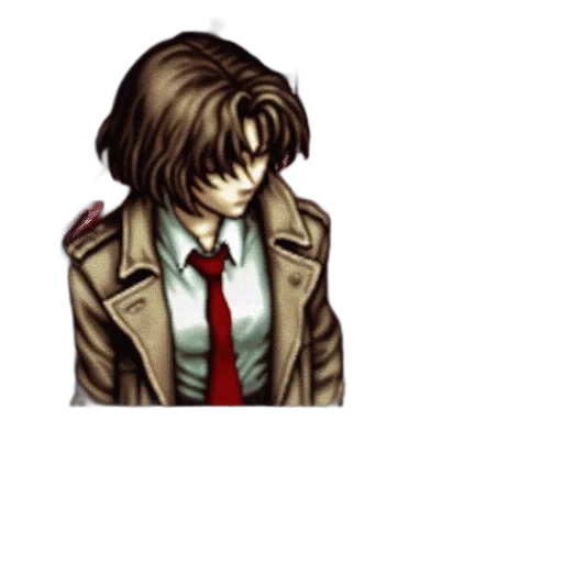 jacket, staff, hair, face, pixel art, concept art, anime, comic book art transparent PNG cut-out
