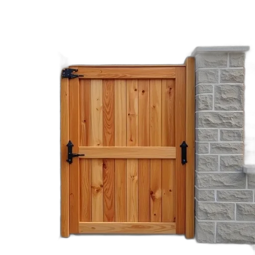 3d render, wooden, fence, vertical, planks, attached, stone, wall transparent PNG cut-out