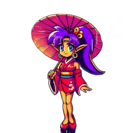 staff, umbrella, dress, flower, pixel art, concept art, vaporwave, fantasy art transparent PNG cut-out