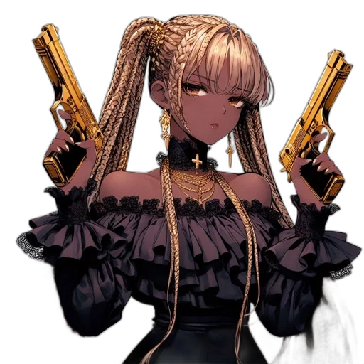 weapon, anime, cyberpunk, pixel art, cartoon, illustrated, female, character transparent PNG cut-out