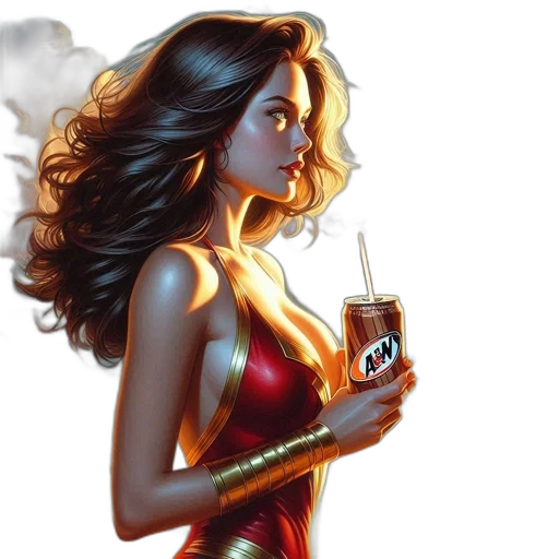 comic book art, concept art, fantasy art, fire, woman, red, gold, bikini-like transparent PNG cut-out