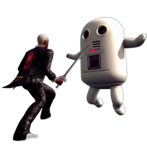 robot, weapon, staff, creature, concept art, 3d render, pixel art, video transparent PNG cut-out