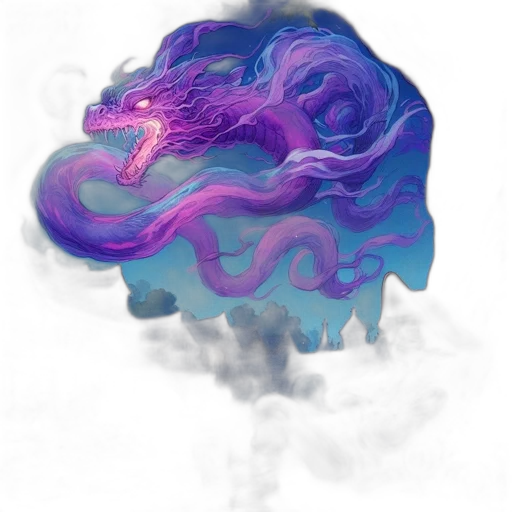 dragon, mask, creature, hair, vaporwave, fantasy art, concept art, photorealistic transparent PNG cut-out