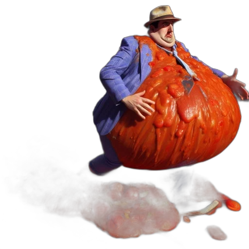 food, hat, jacket, creature, concept art, 3d render, photorealistic, fire transparent PNG cut-out