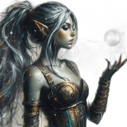 fantasy art, concept art, comic book art, photorealistic, outer space, blue, dark, golden transparent PNG cut-out