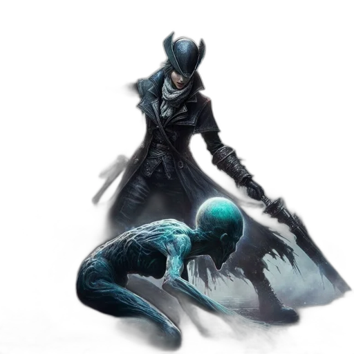 creature, mask, sword, dragon, concept art, fantasy art, comic book art, cyberpunk transparent PNG cut-out