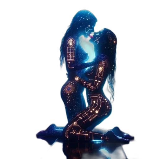 robot, cyberpunk, concept art, pixel art, 3d render, neon lights, outer space, underwater transparent PNG cut-out
