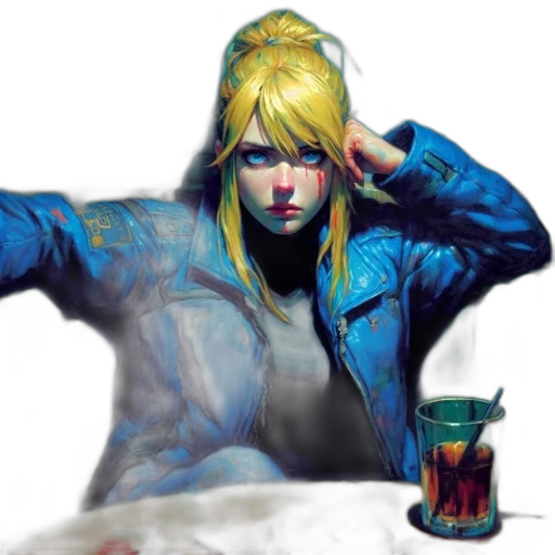 jacket, face, concept art, cyberpunk, comic book art, photorealistic, neon lights, blue transparent PNG cut-out