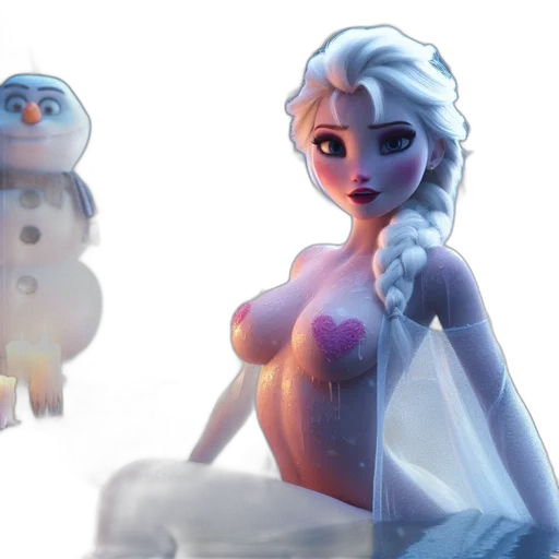 concept art, 3d render, fantasy art, photorealistic, snow, fire, animated, woman transparent PNG cut-out