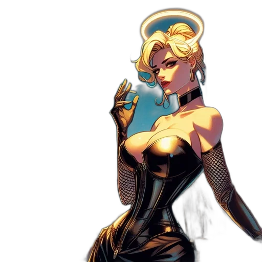 comic book art, concept art, pixel art, fantasy art, woman, blonde, hair, styled transparent PNG cut-out
