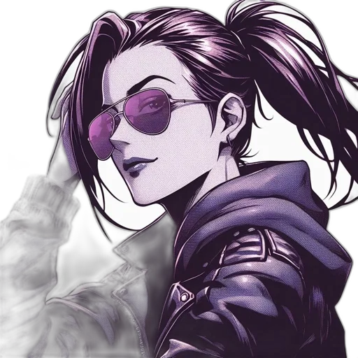 jacket, face, mask, weapon, cyberpunk, comic book art, concept art, cartoon transparent PNG cut-out